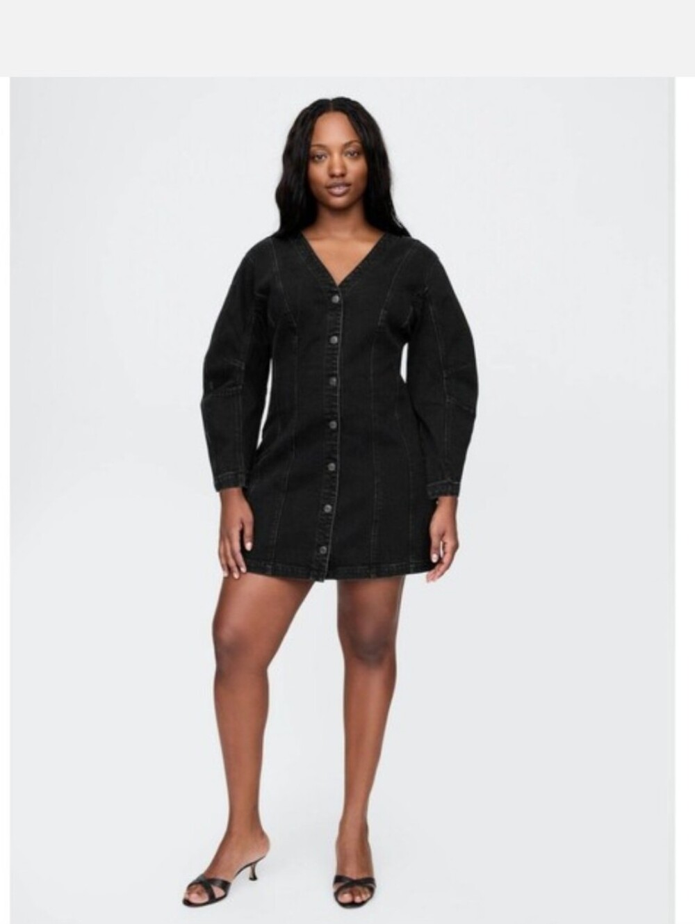 Gap Long Barrel Sleeve Black Button-Front Denim Mini Dress